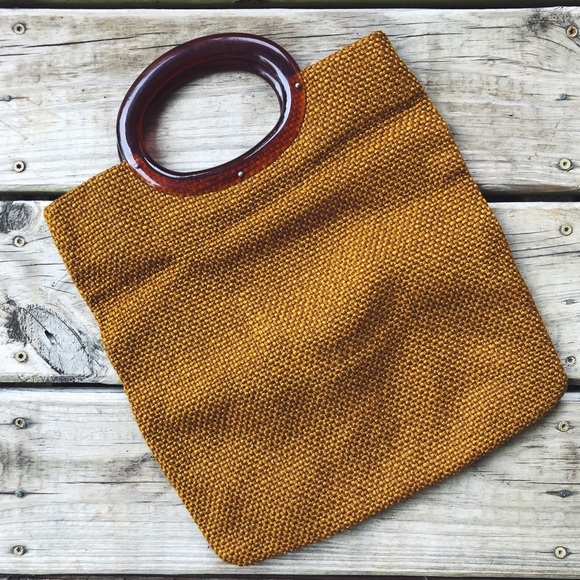 Vintage Handbags - Vintage 1960’s Round Handle Canvas Straw Bag